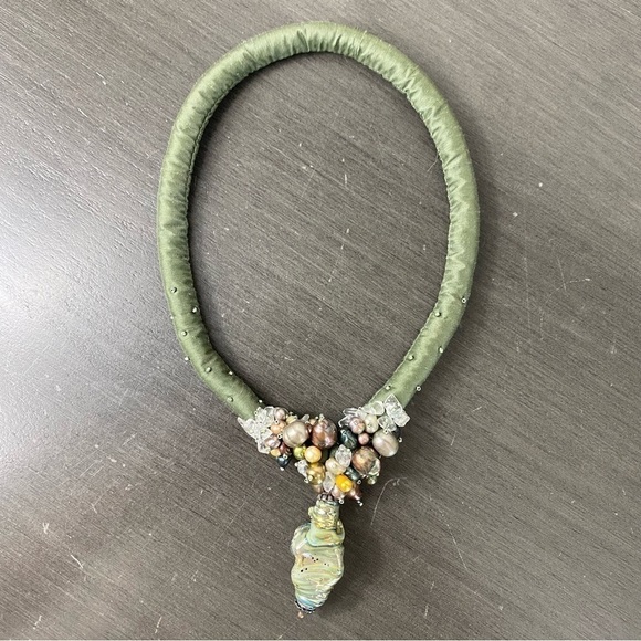 One of a Kind Silk, Pearl & Bead Statement Necklace - Picture 7 of 14